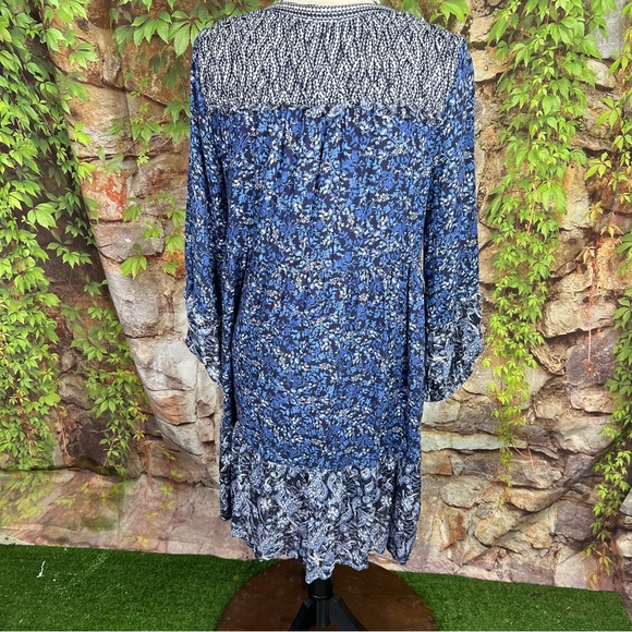 SUNDANCE Blue Patterned Boho Mini Dress, S - Picture 5 of 12